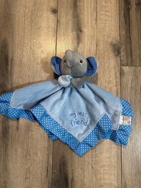 Geranimals Blue Elephant Lovey Security Blanket With Polka Dot Satin Trim Soft P